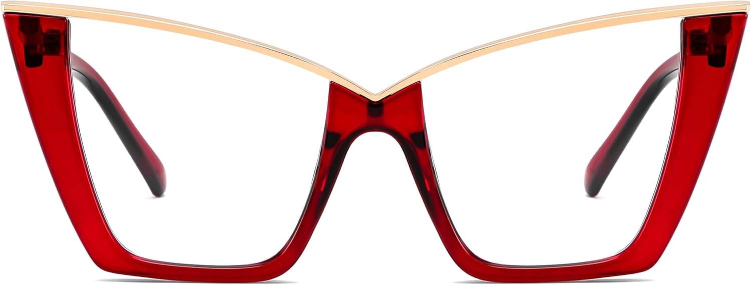 Transparent Red / 50 Millimeters | B0H86H1J6M | FEISEDY Fashion Cat Eye Blue Light Blocking Glasses for Women Fake Retro Eyeglasses Oversized Stylish Eyewear Frame B0240
