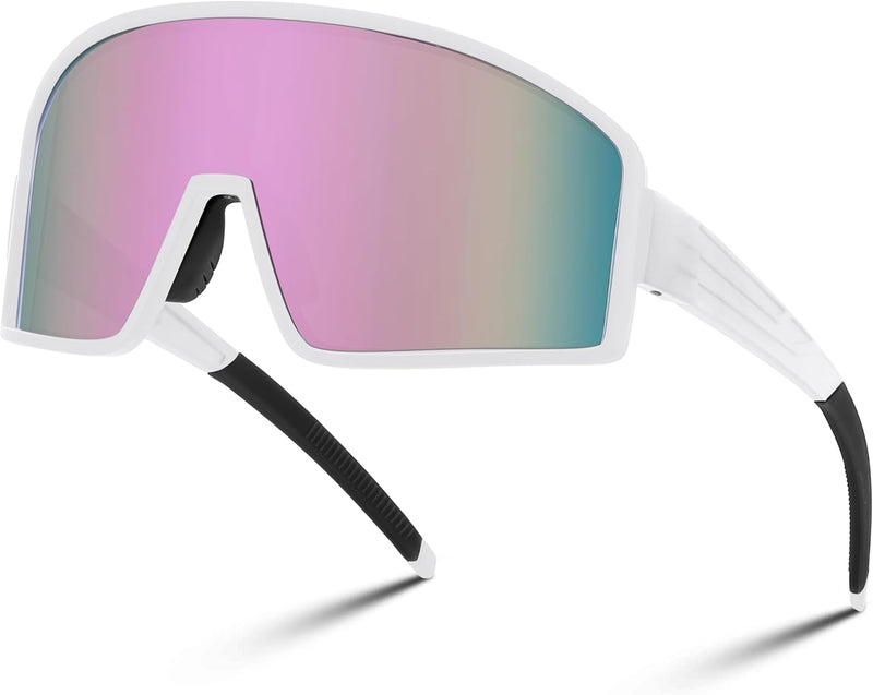 White Frame Pink Mirror Lens / Large | B0CTT71RHP | FEISEDY Polarized Sports Sunglasses for Men Women Youth Cycling Glasses Baseball Softball Sunglasses B2368