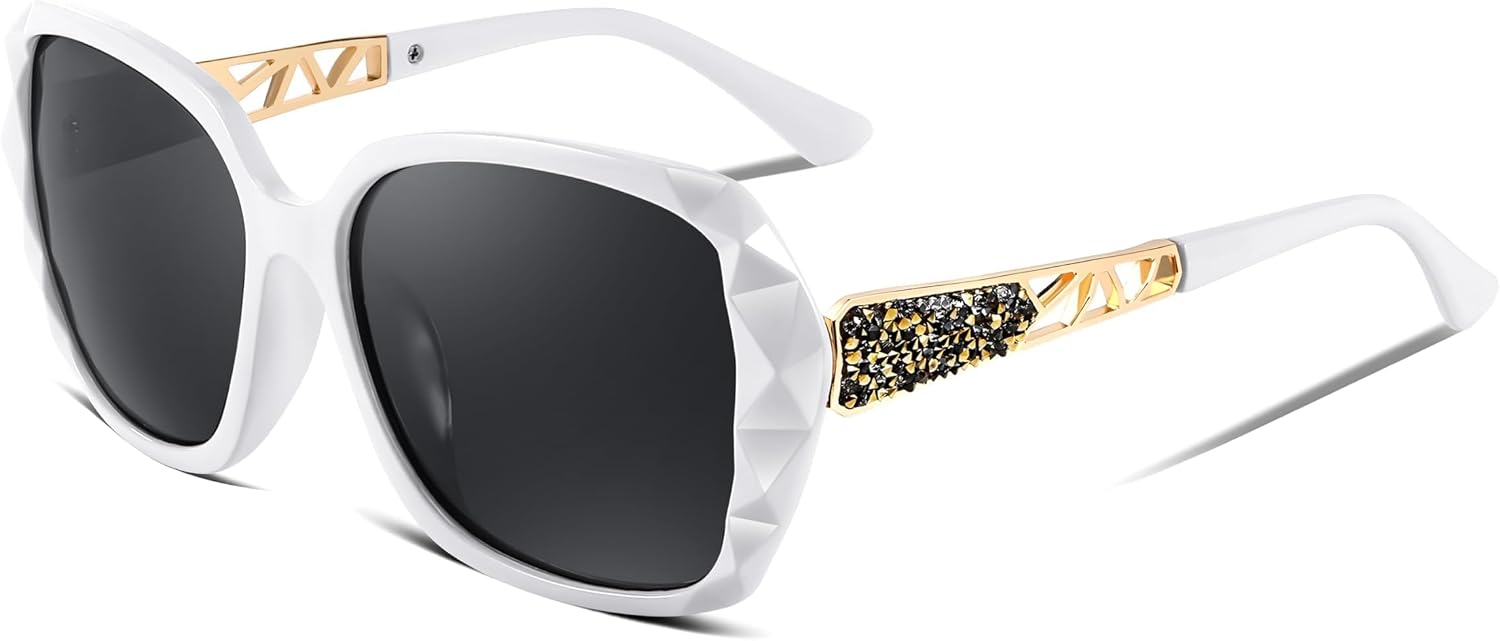 White / 56 Millimeters | B0CP3W38Q2 | FEISEDY Polarized Women Square Sunglasses Sparkling Composite Shiny Frame B2289