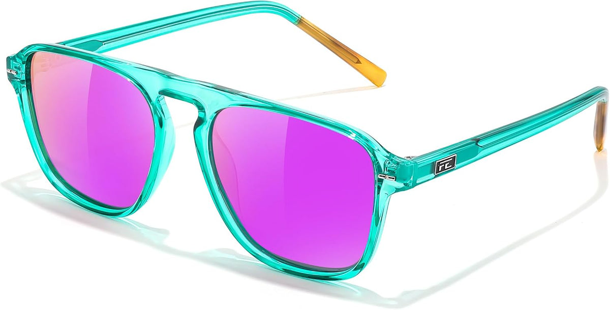 005 Mint Green Frame & Purple Mirror / 52 Millimeters | B0F4D3FKQT | FEISEDY Polarized Aviator Mens Sunglasses Square Modern Women Vintage Style Acetate Frame UV400 B0191