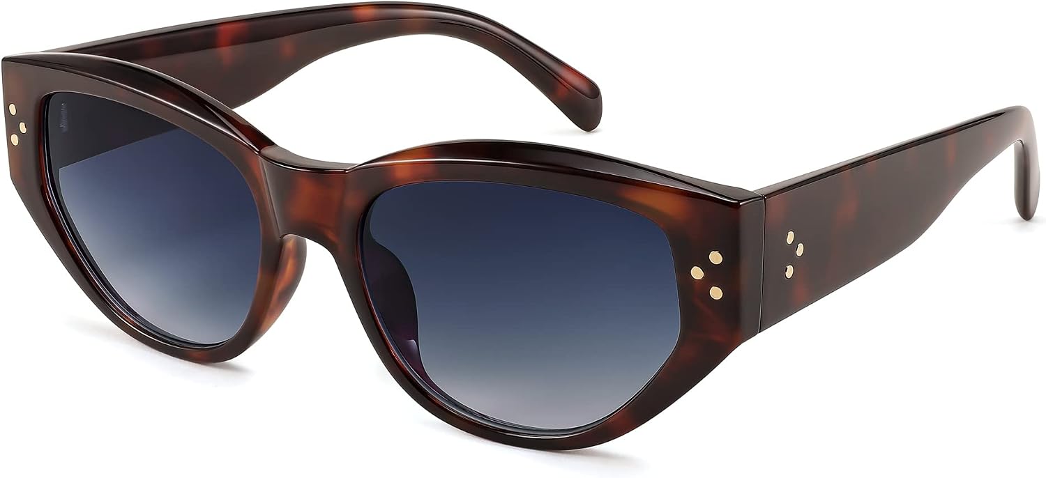 005 Brown Tortoise | Gradient Grey Lens / 50 Millimeters | B0BZ89WSMW | FEISEDY Sunglasses Womens, Retro Cat Eye Sunglasses, Fashion Vintage Cute Stylish UV400 Sunnies B2365