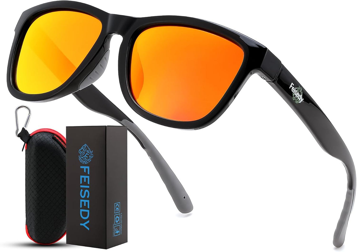 Black/Red Mirrored / 49 Millimeters | B0HFJNJCR7 | FEISEDY Polarized Sunglasses Women Men Sports Lightweight Sun Glasses B1423