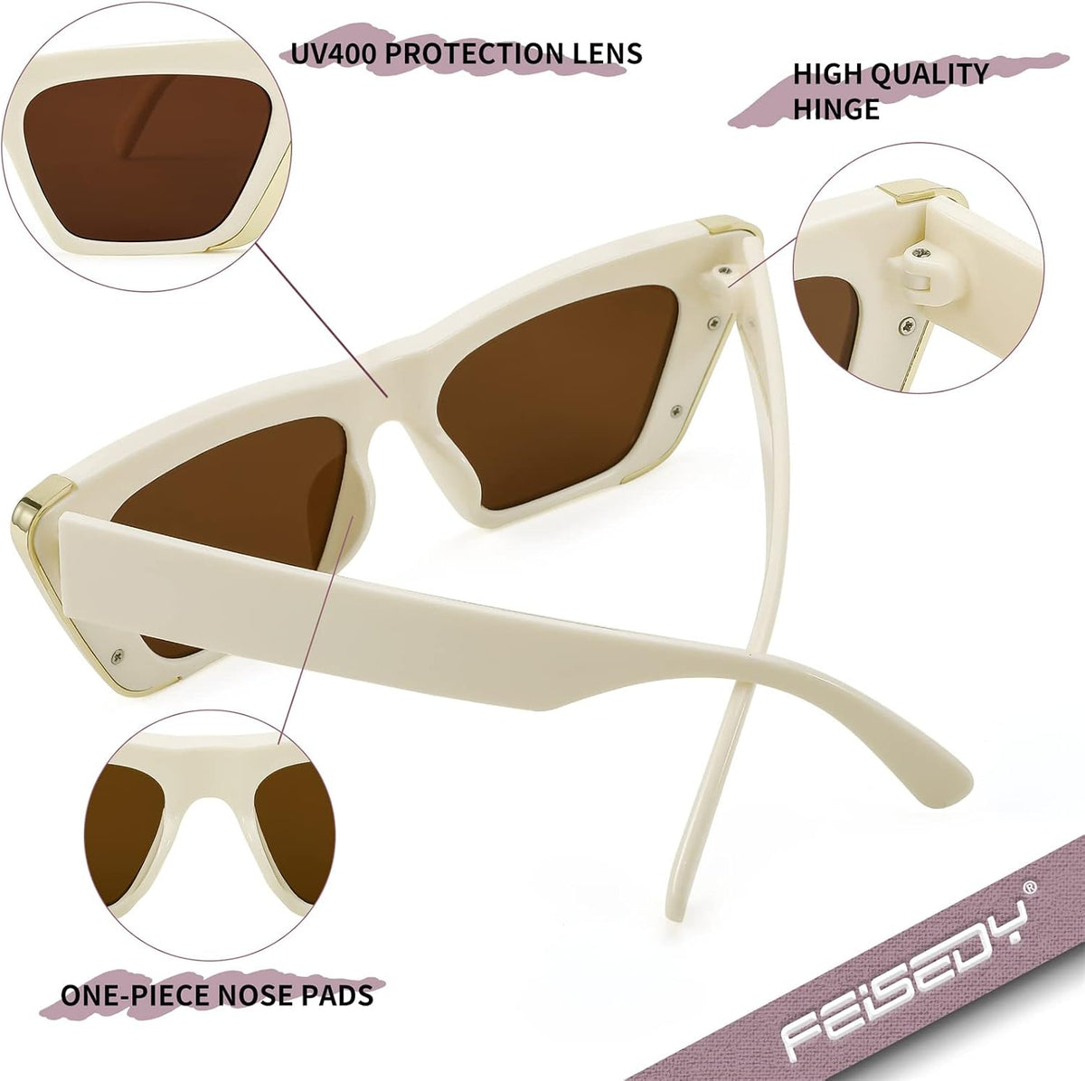 ÉÌƷͼƬ 20 | B0BFJ162P8 | FEISEDY Retro Sunglasses for Women Men Vintage Cat Eye Fashion Metal Square 70s Frame Classic UV Protection Sun Glasses B2966