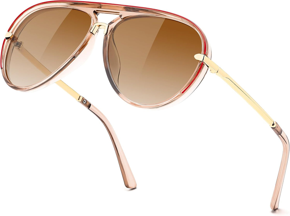 Champagne Frame + Gradient Tea Brown Lens / 58 Millimeters | B0H82ZMPYV | FEISEDY Classic Aviator Sunglasses UV400 Protection for Women Men B0461