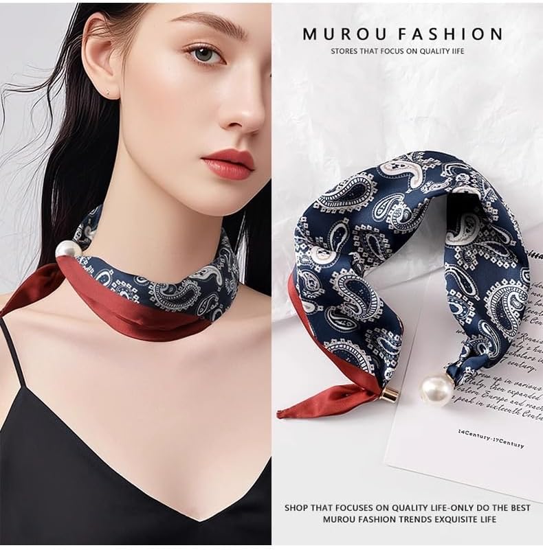 商品图片 4 | B0FR94CSSS | Neck Scarves with Magnetic Pearl Clasp - Elegant Purse Scarf for Women, Western Outfit & Shirt Accessory