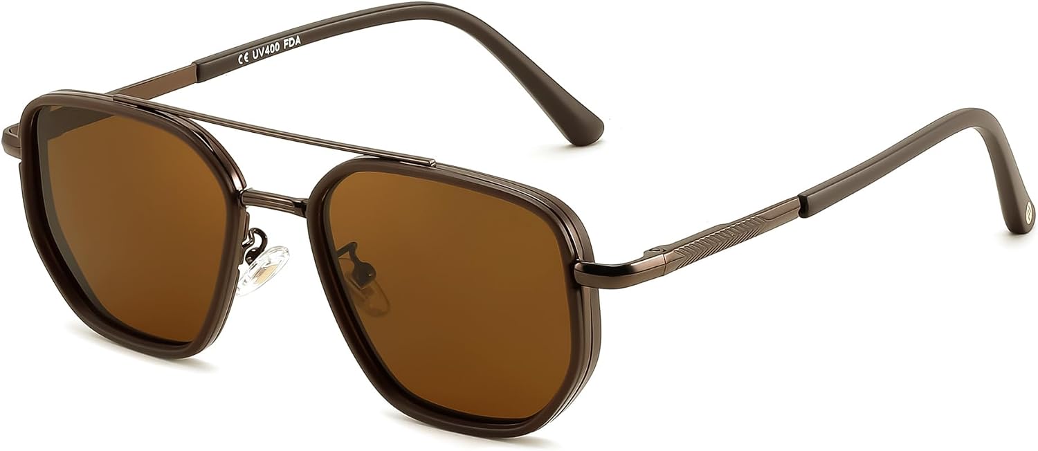 Matte Brown/Brown / 56 Millimeters | B0FQ4YV61P | FEISEDY Polarized Aviator Sunglasses for Women Men Square TAC Lens B0329 | UV400 protection, Lightweight, Military-grade durability, Spring temples, Climate Pledge Friendly, Driving, Beach