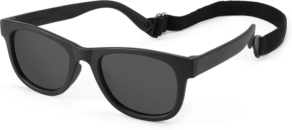 001 Black Frame/Gray Lens / 42 Millimeters | B0BQC69987 | FEISEDY Kids Polarized Sunglasses Toddler Sunglasses Flexible Frame with Strap for Baby Girls Boys Age 2-8 B2352