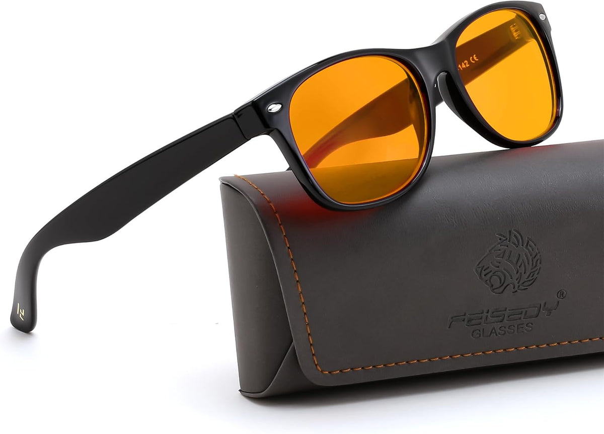 Black-orange Lens / Orange Lens | B0GK2QGKHC | FEISEDY Orange/Red Classic Blue Light Blocking Glasses for Women Men B0339
