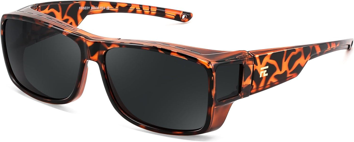 Leopard / 63 Millimeters | B0GR4BBD6T | FEISEDY Polarized Fit Over Glasses Sunglasses Driving Outdoors B0330