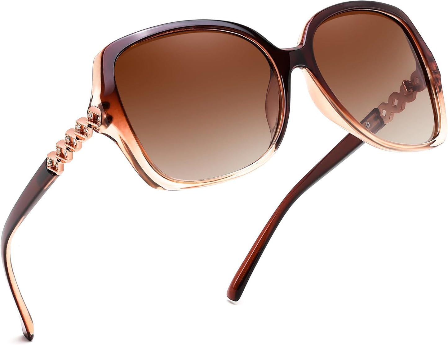 Dark Tea & Champagne + Gradient Tea Brown Lenses / 57 Millimeters | B0H8N66LCJ | FEISEDY Retro Polarized Sunglasses for Women Chunky Square Frame B0464