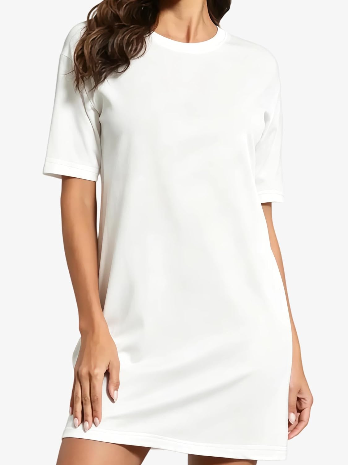 X-Large | B0H2HFXWK7 | Women's White T Shirt Dress, Short Sleeve Crew Neck Loose Straight Tee Shirt Dress for Casual Summer Daily Wear