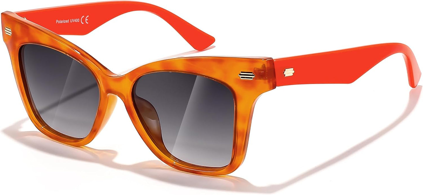 002 Jelly Orange / 51 Millimeters | B0CJNSXBDC | FEISEDY Trendy Polarized Sunglasses, Retro Cateye Frame for Women, UV400 Protection Shades B0009