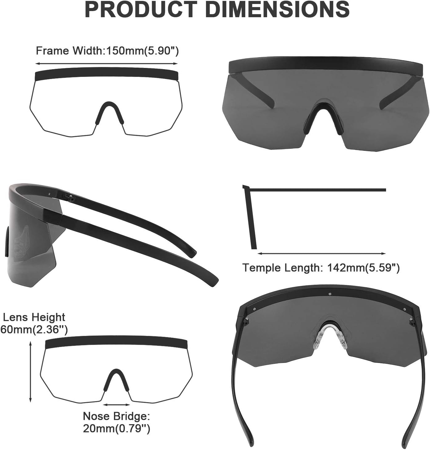 商品图片 5 | B08R8H82SR | FEISEDY Oversized Flat Top Shield Glasses Mirrored Lens Semi Rimless Style Sun Visors Sunglasses B2727