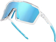 Clear Frame Blue Mirrored Lens / Large | B0D2XFSW5J | FEISEDY Sports Cycling Sunglasses for Men Women, UV400 Protection Baseball Running Fishing Biking B0168