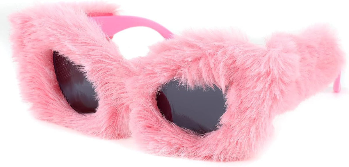 Pink / 70 Millimeters | B09PN8CSZN | FEISEDY Sunglasses Women Plush Fuzzy Soft Velvet Party Masquerade B2877