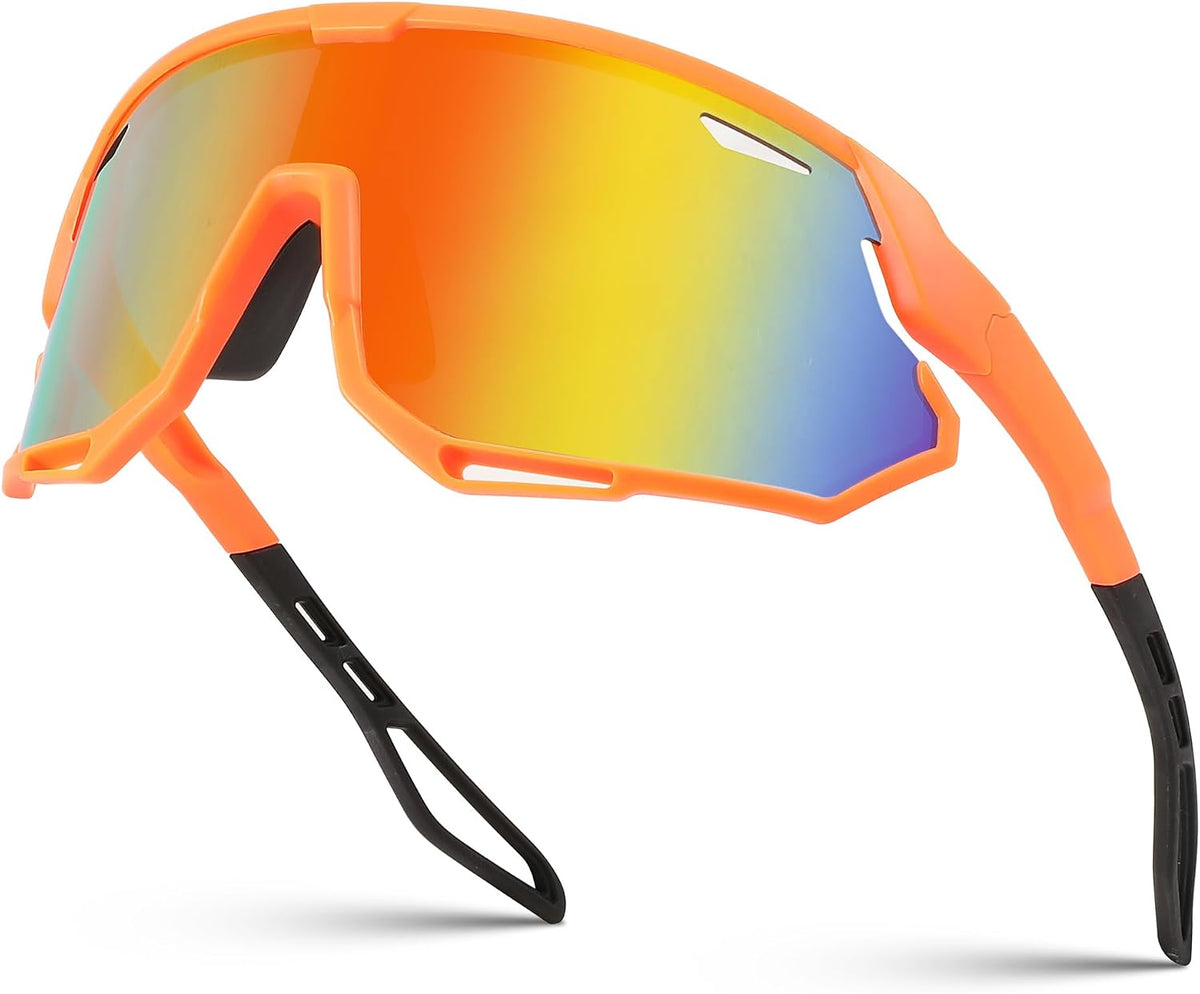 Orange Frame/Red Mirror | B0CNGGML2Y | FEISEDY Sport Sunglasses for Men Women, Cycling Glasses with UV Protection, for Baseball, Ski, Runing, Golf B0082
