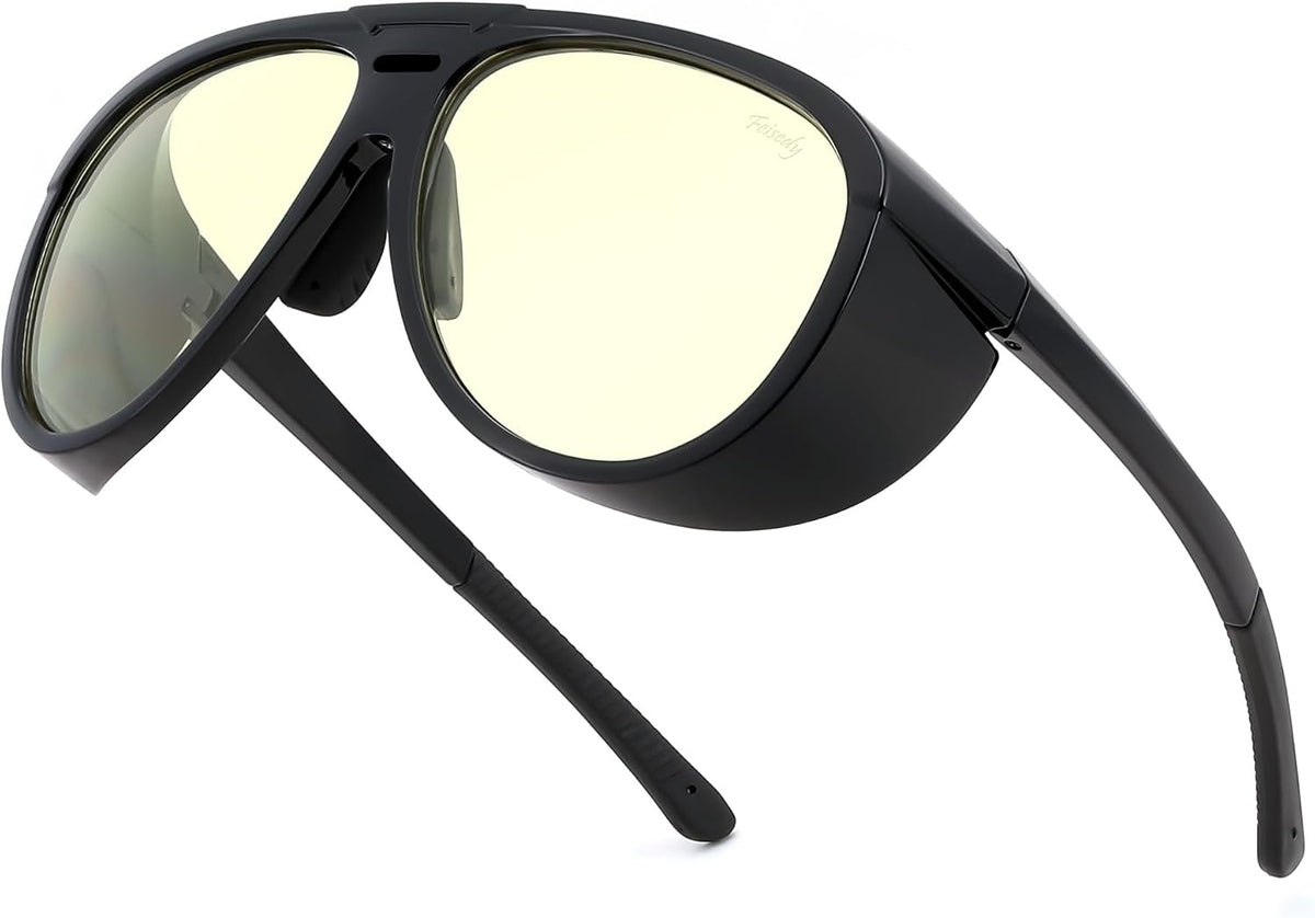 Black Frame & Light Yellow Lenese / 60 Millimeters | B0FCFHRMB8 | FEISEDY Yellow Lens Gaming Glasses Blue Light Glasses for Woman Men Computer Gamer Eyeglasses Anti Eyestrain Glare G0095