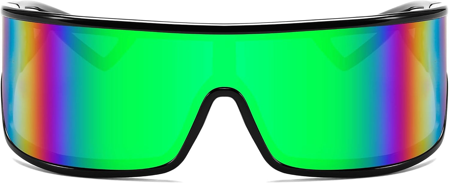 商品图片 16 | B0D3PKKSD9 | FEISEDY Trendy Futuristic Wrap Sunglasses Flat Top Mirrored One Piece Lens Reflective Sun Glasses for Women Men B0161