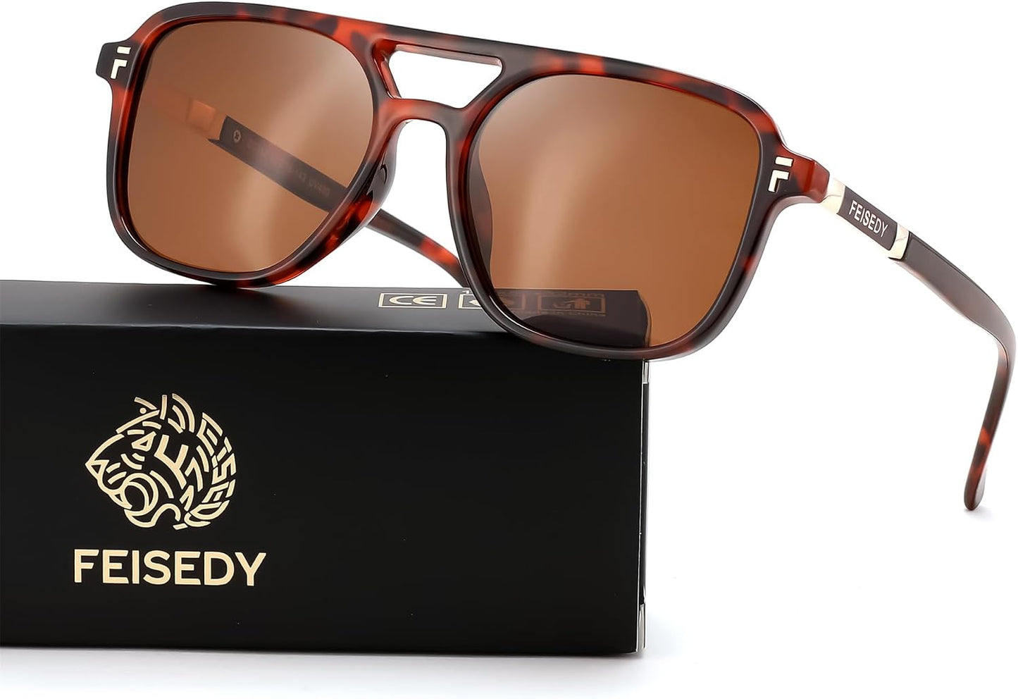 Tortoise Frame Brown Lens / 53 Millimeters | B0H2V96VCG | FEISEDY Retro Polarized Aviator Square Sunglasses for Women Men UV400 B0357