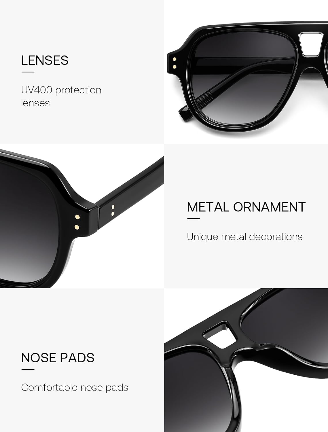 商品图片 26 | B0H1WK6BZT | FEISEDY Retro Aviator Polarized Sunglasses Men Women Trendy Square B0433