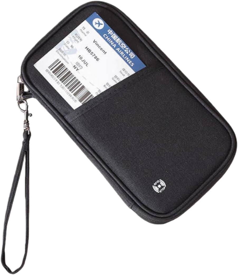 Black | B0G91SM687 | Passport Holder for Travel Women Document Organizer RFID Blocking Passport Wallet Men Portable Case for ID Cards with Zipper
