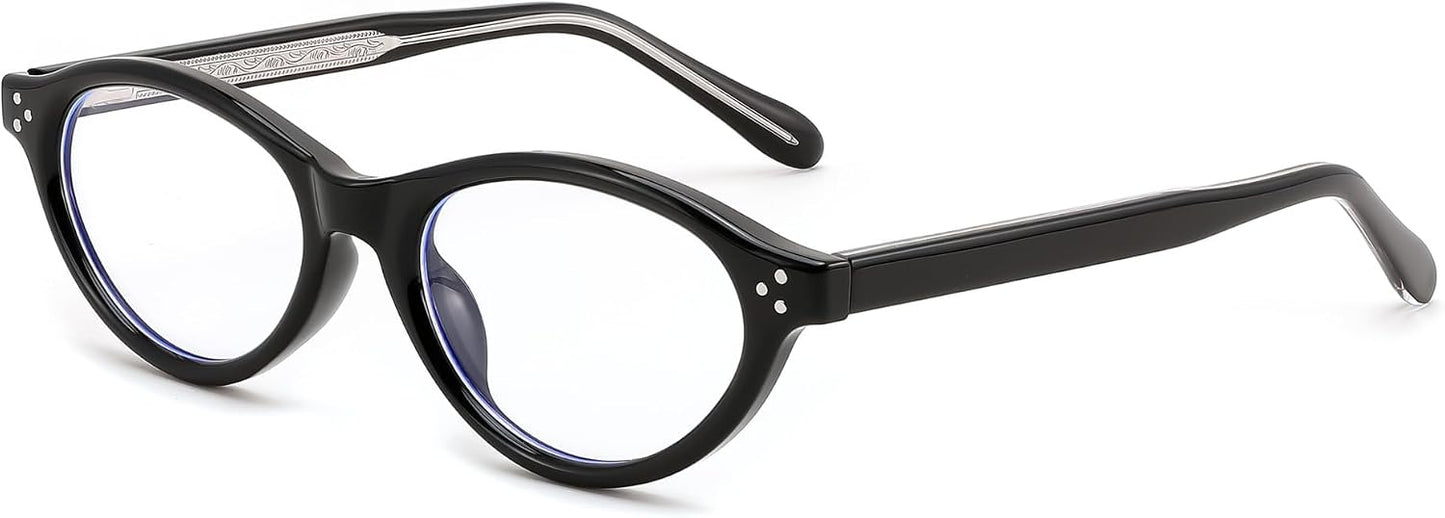 Gloss Black / 49 Millimeters | B0GV3VYZH4 | FEISEDY Oval Cat Eye Blue Light Blocking Glasses for Women Clear Lens B0395