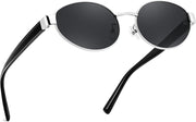 Silver Frame Grey Lens Black Legs / 54 Millimeters | B0GJZRX747 | FEISEDY Retro Oval Metal Y2K Sunglasses for Women Men Small Frame B0402