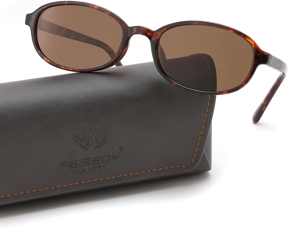 Leopard Frame + Tea Lens / 52 Millimeters | B0GY49GJ8T | FEISEDY Retro Polarized Oval Sunglasses Women Men UV400 Protection B0447