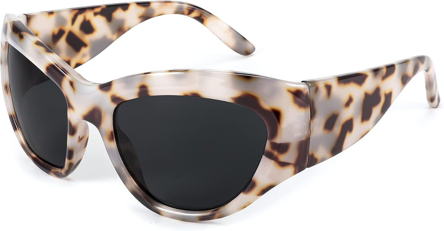 004 Leopard Frame/Gray Lens / 60 Millimeters | B0BQBZ5DF3 | FEISEDY Trendy Y2k Sunglasses Women Men Oversized Shield Sunglasses Fashion Wrap Around Futuristic Glasses B2359