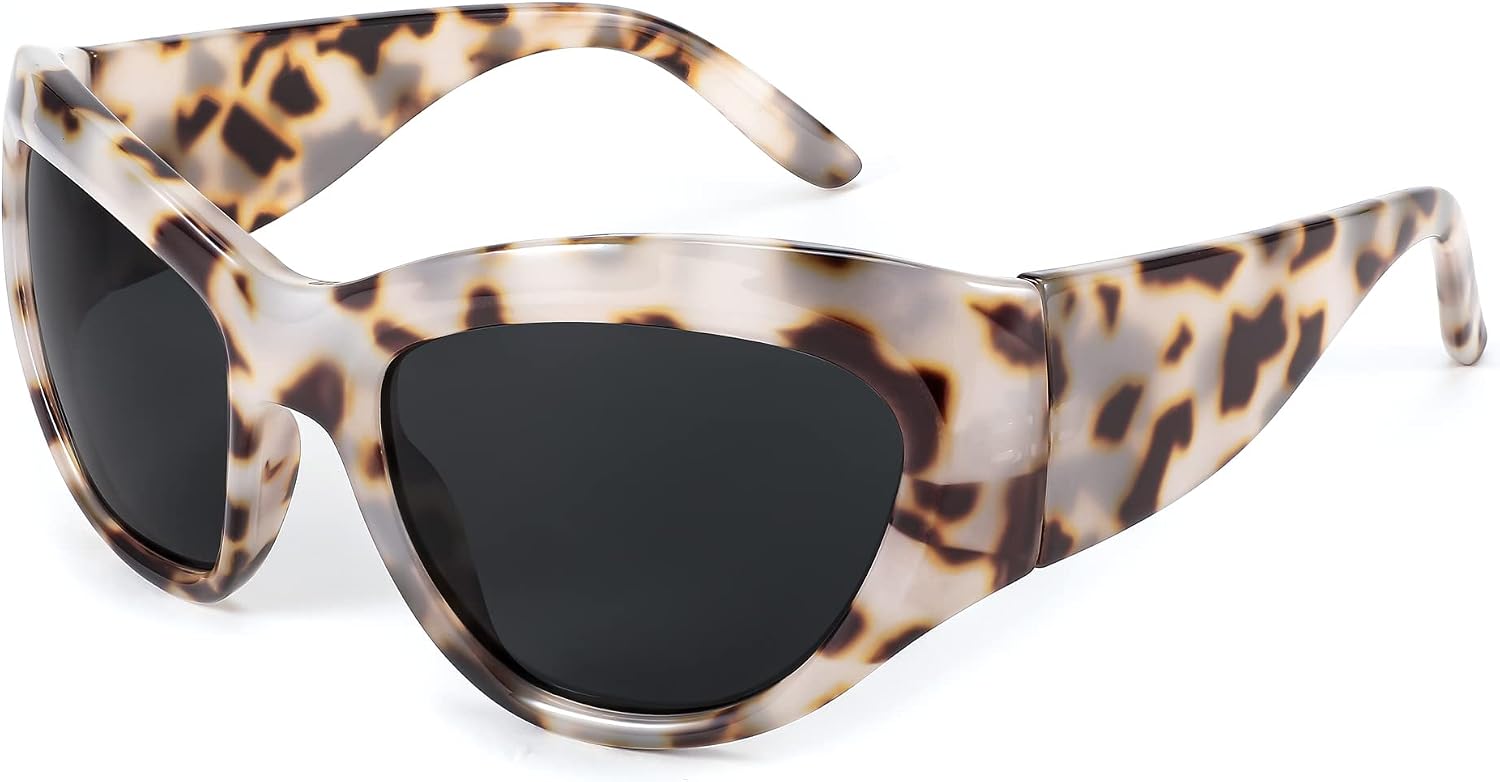 004 Leopard Frame/Gray Lens / 60 Millimeters | B0BQBZ5DF3 | FEISEDY Trendy Y2k Sunglasses Women Men Oversized Shield Sunglasses Fashion Wrap Around Futuristic Glasses B2359