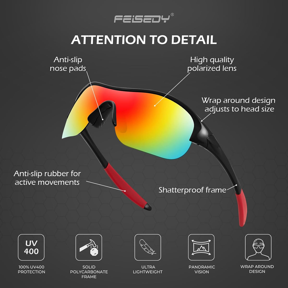 ÉÌƷͼƬ 15 | B0CZ7Y96D2 | FEISEDY Polarized Sports Sunglasses for Kids Youth Baseball Cycling Running Glasses for Boys Girls Age 3-12 B0142