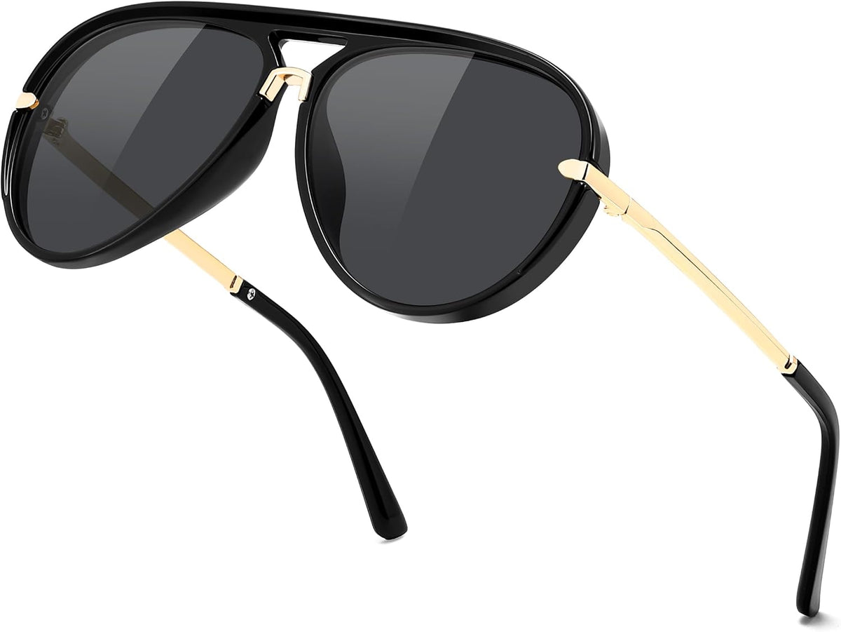 Black Frame + Grey Lens / 58 Millimeters | B0GYVYQ9LM | FEISEDY Classic Aviator Sunglasses UV400 Protection for Women Men B0461