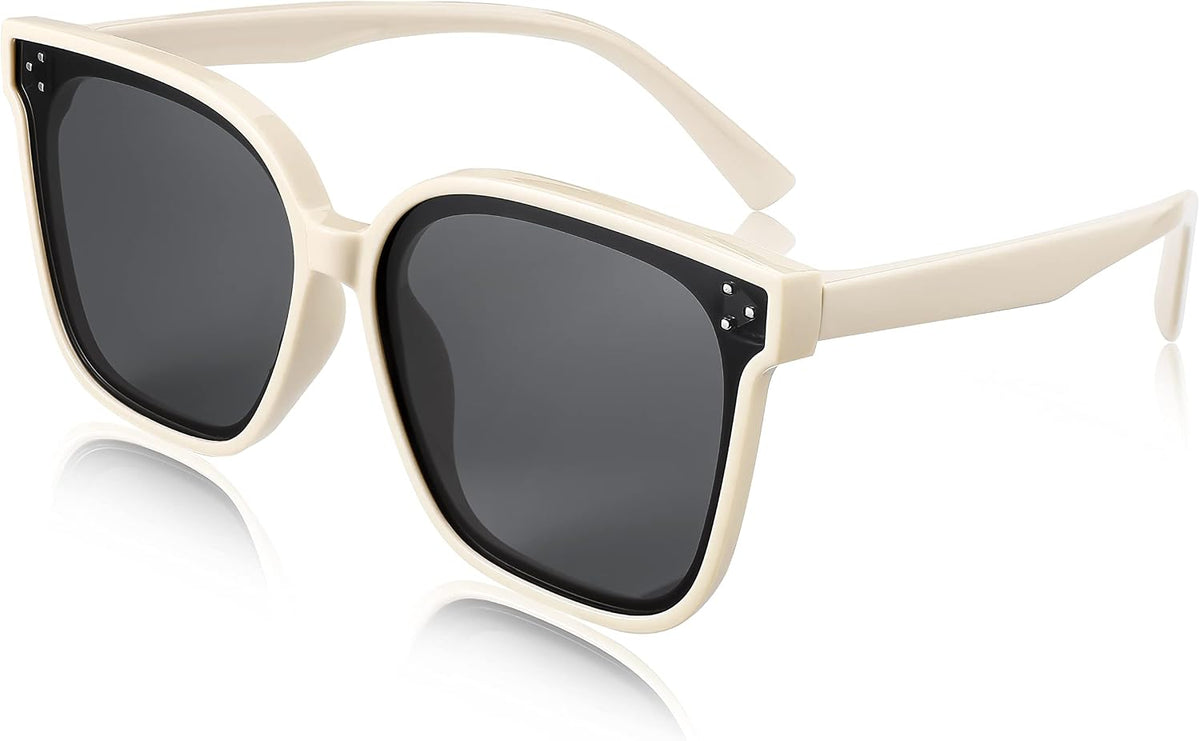 003 Off White / Grey Lens / 55 Millimeters | B0B3WNQJVM | FEISEDY Kids Polarized Square Sunglasses for Boys Girls Vintage Shades UV Protection Trendy Classic Style Sun Glasses B2316