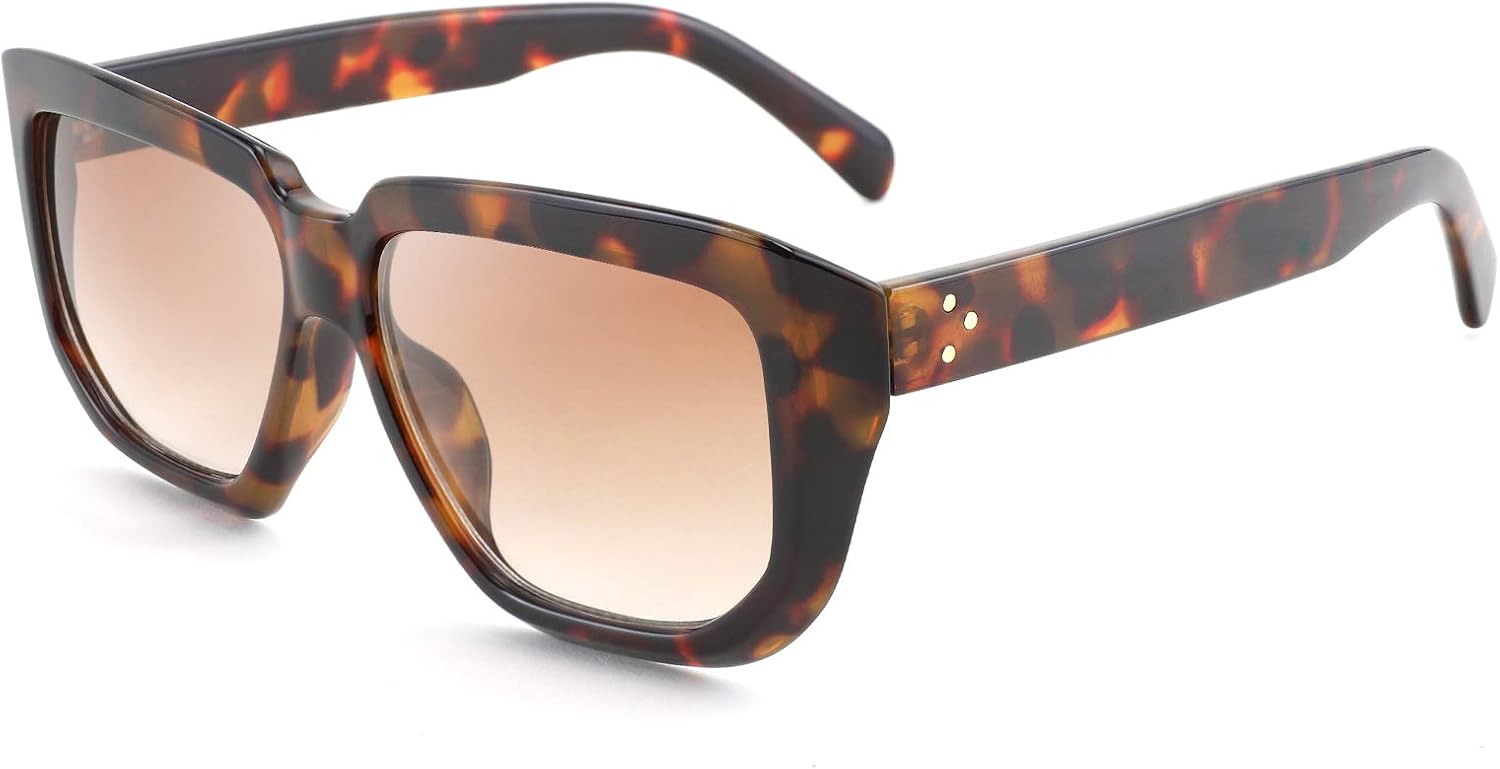 Leopard Frame/Tawny Lens / 56 Millimeters | B08PD7NFCC | FEISEDY Women Retro Square Sunglasses Trendy Shield Flat Top Shades B2717