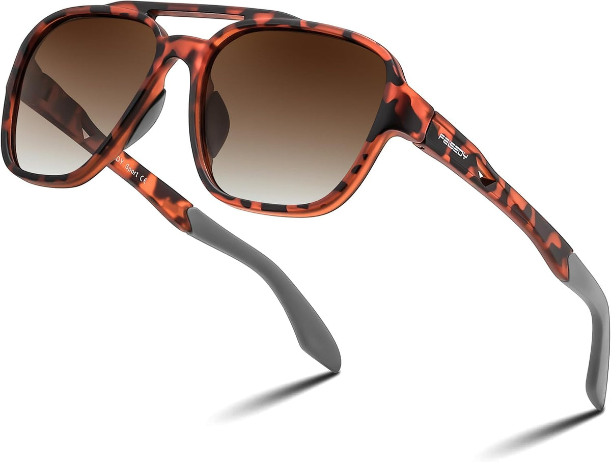 Tortoiseshell Frame and Tea Lense / 56 Millimeters | B0DSVK35KY | FEISEDY Retro Aviator Polarized Sunglasses Women Men Outdoors B0260