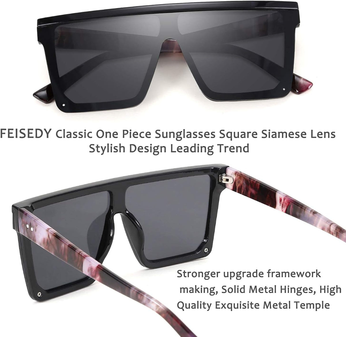 ÉÌƷͼƬ 20 | B09H6XXSDN | FEISEDY Oversized Sunglasses Mens Womens Flat Top Square Trendy Visor Shades UV400 B2470