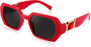 Red-black / 53 Millimeters | B0CNPPWPYX | FEISEDY Retro Rectangle Sunglasses for Women Men Classic Square Rhinestone Frame Sun Glasses Polygon Designer UV400 B0047