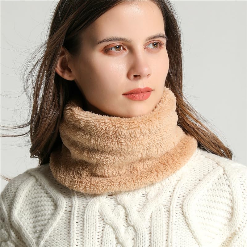 商品图片 2 | B0FYFJX4MF | Winter Scarf for Women, Neck Warmer Gaiter, Soft Coral Fleece Thermal Neck Wrap, Beige Pullover Style for Cold Weather