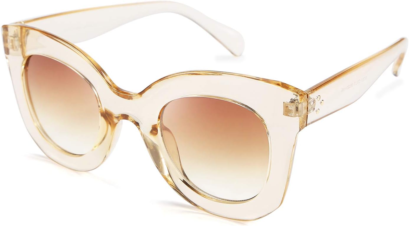 Champagne | B083V1Q38Z | FEISEDY Retro Oversized Square Horn Sunglasses Semi Cat Eye Butterfly Glass Big Thick Bold Frame B2572