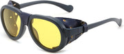 Blue Frame / 50 Millimeters | B0D5HNB7ZZ | FEISEDY Steampunk Sunglasses Women Men£¬Polarized Yellow Lens, Retro Round Vintage Frame Leatherwear B0159