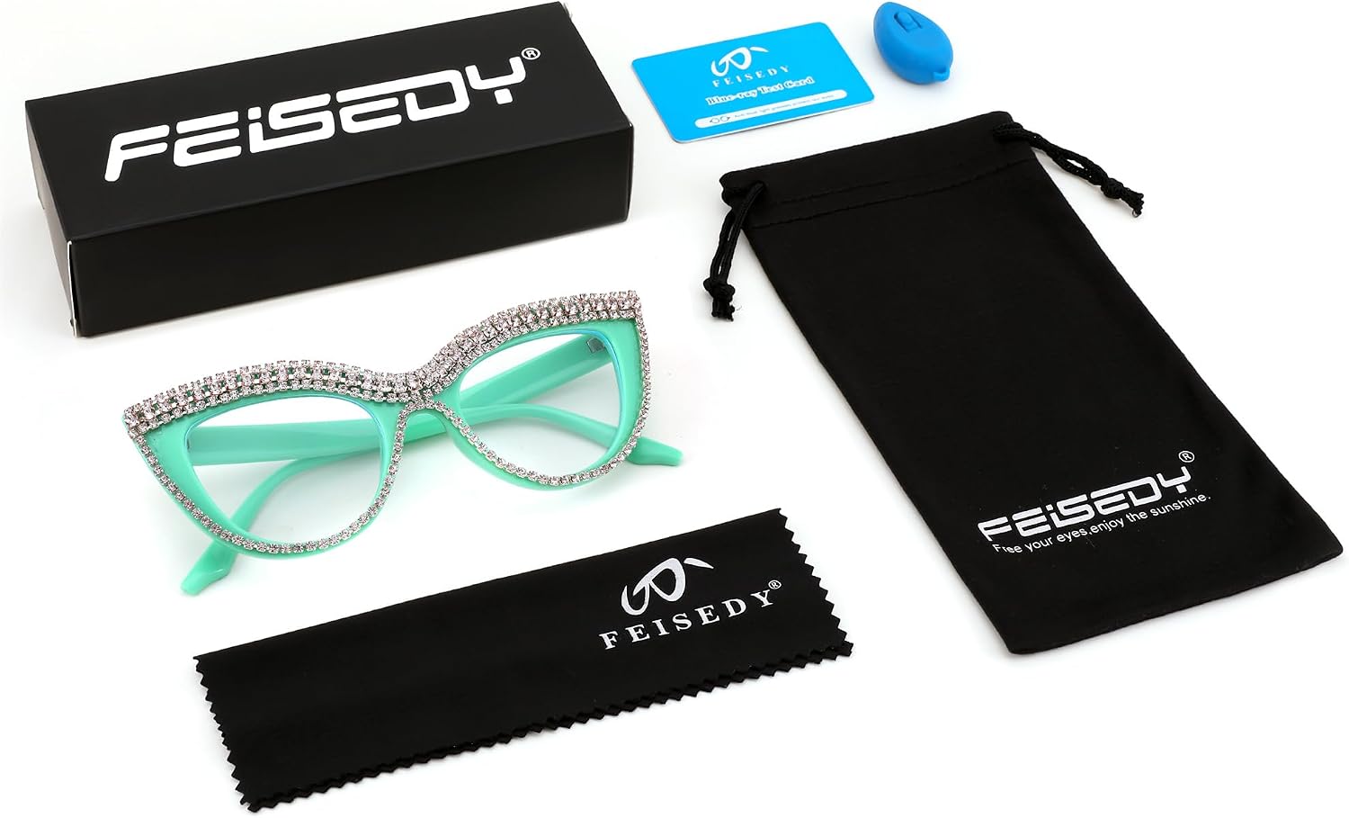 商品图片 28 | B0BLH5NHK8 | FEISEDY Diamond Blue Light Blocking Glasses Cat Eye Rhinestone Women Oversized Anti Eyestrain Computer Glasses Frame B2358