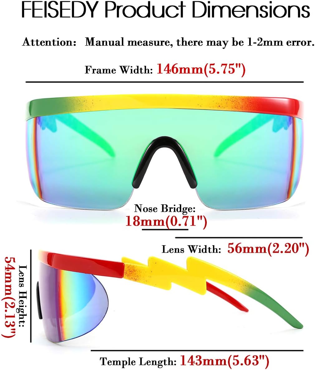 商品图片 75 | B096SD9GGG | FEISEDY Oversized Mirror Shield Sport 80s Sunglasses Ski Goggles Flat Top One Piece Futuristic Visor Women Men B2522