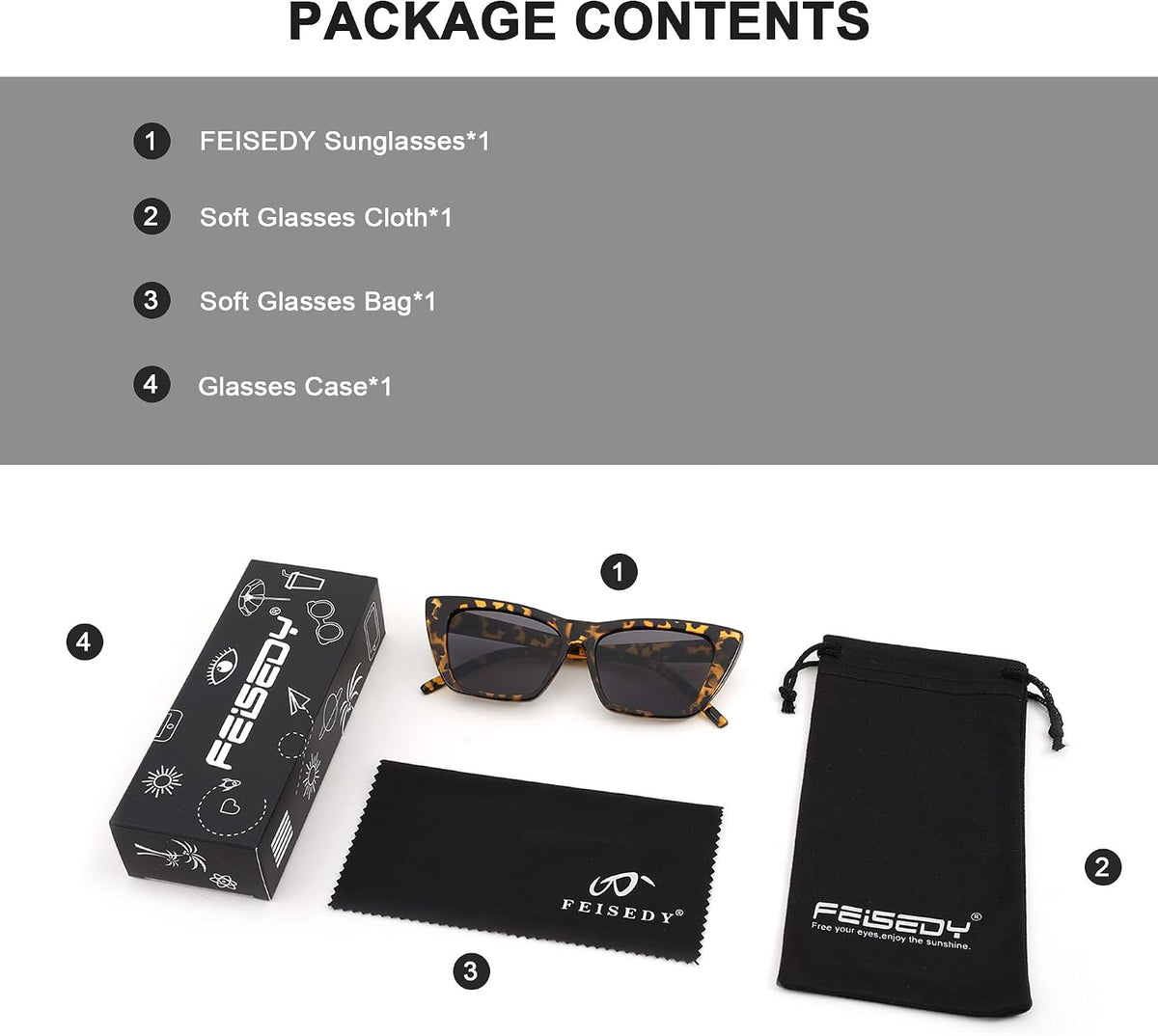 ÉÌƷͼƬ 7 | B0B9BPXGBG | FEISEDY Square Cat Eye Sunglasses Vintage Cateye Frame UV400 Protection Sunglasses B2719