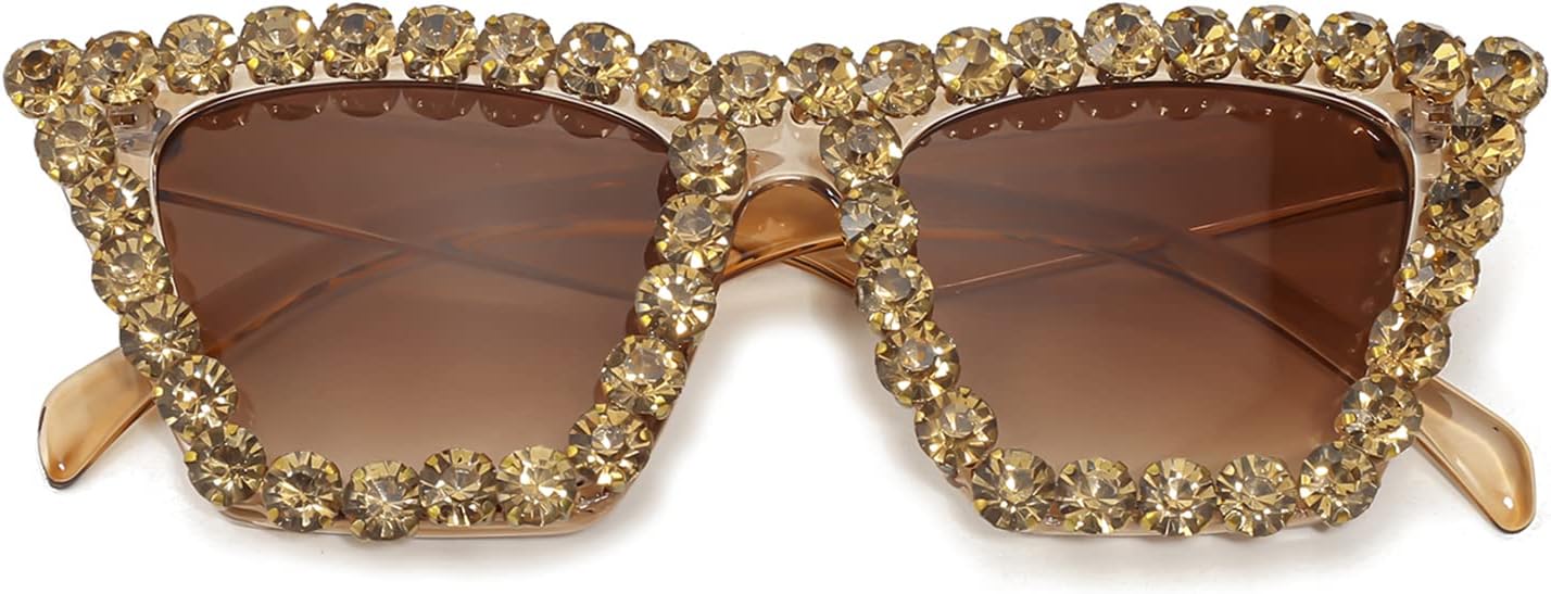 商品图片 27 | B09V7X56D4 | FEISEDY Women Crystal Square Cat Eye Sunglasses Sparkling Trendy Retro Cateye Sunglasses B2898