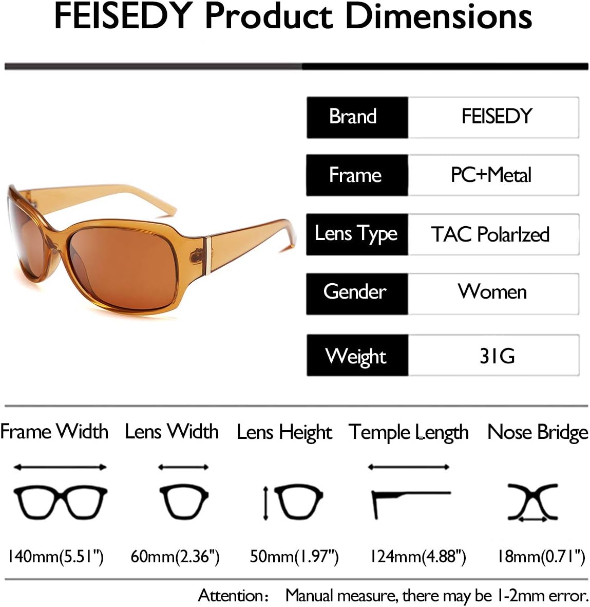 ÉÌƷͼƬ 7 | B07XNYV3GC | FEISEDY Polarized Oversized Sunglasses for Women Men, Classic Rectangle Wrap Around Large Frame UV400 Protection B2504