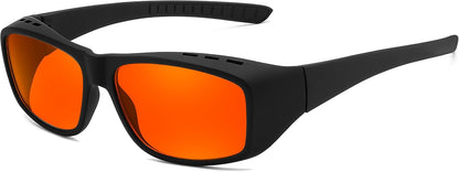 001 Amber Lens 99.9% Blue Light Blocking / Matte Black Frame / 63 Millimeters | B0DGGGNMY1 | FEISEDY Fitover Blue Light Glasses Computer Gaming Eyeglasses for Better Sleep Anti Glare Nighttime Eye Wear B1228