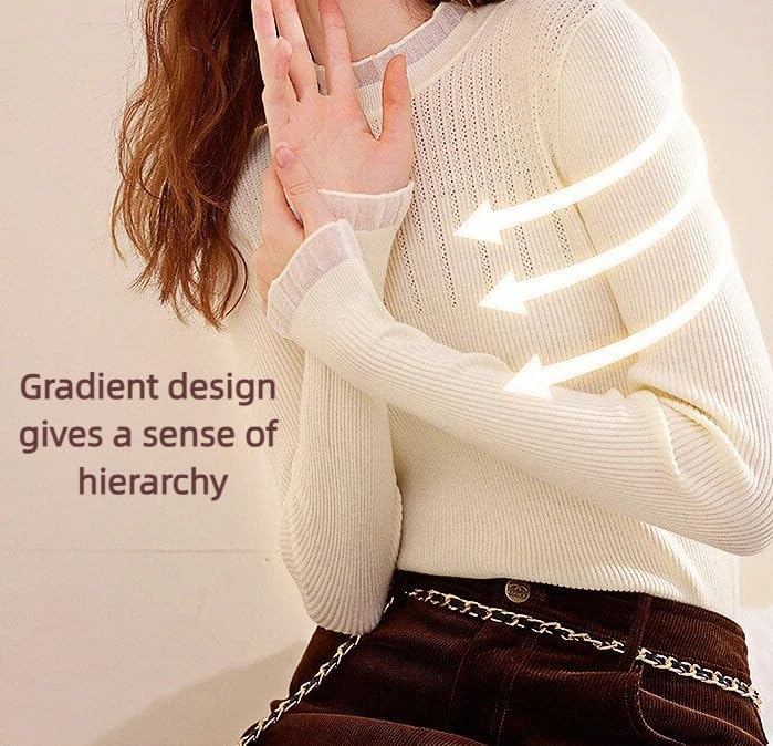 商品图片 6 | B0FYG329GK | Women's Turtleneck Sweater Long Sleeve Winter Clothes, Elegant Lace Trim Ribbed Knit, Soft Thermal Top for Daily Wear