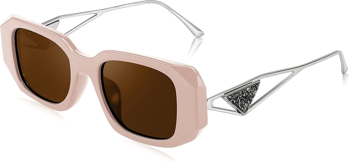 004 Creamy Beige Frame/Brown Lens / 51 Millimeters | B0BV5GYKRM | FEISEDY Retro Rectangle Sunglasses for Women Trendy Small Square Sunglasses 90s Vintage Shades B2968