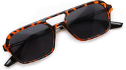 Leopard Frame/Grey Lens / 59 Millimeters | B0CT865499 | FEISEDY Vintage Square 70s Flat Aviator Sunglasses Women Men Metal Design Shades B2752