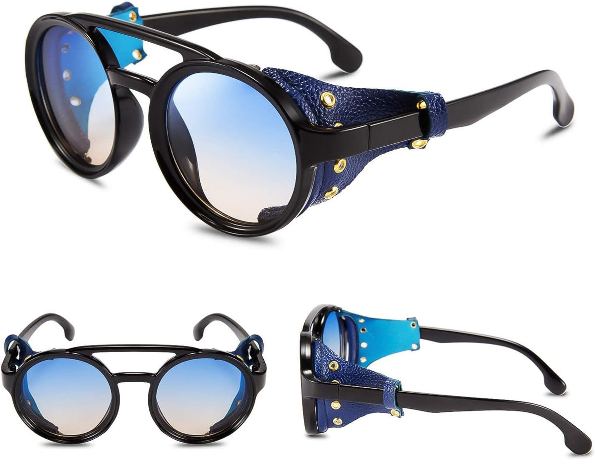 ÉÌƷͼƬ 11 | B09WN3J4YZ | FEISEDY Retro Round Steampunk Sunglasses Women Men Leatherwear B2532